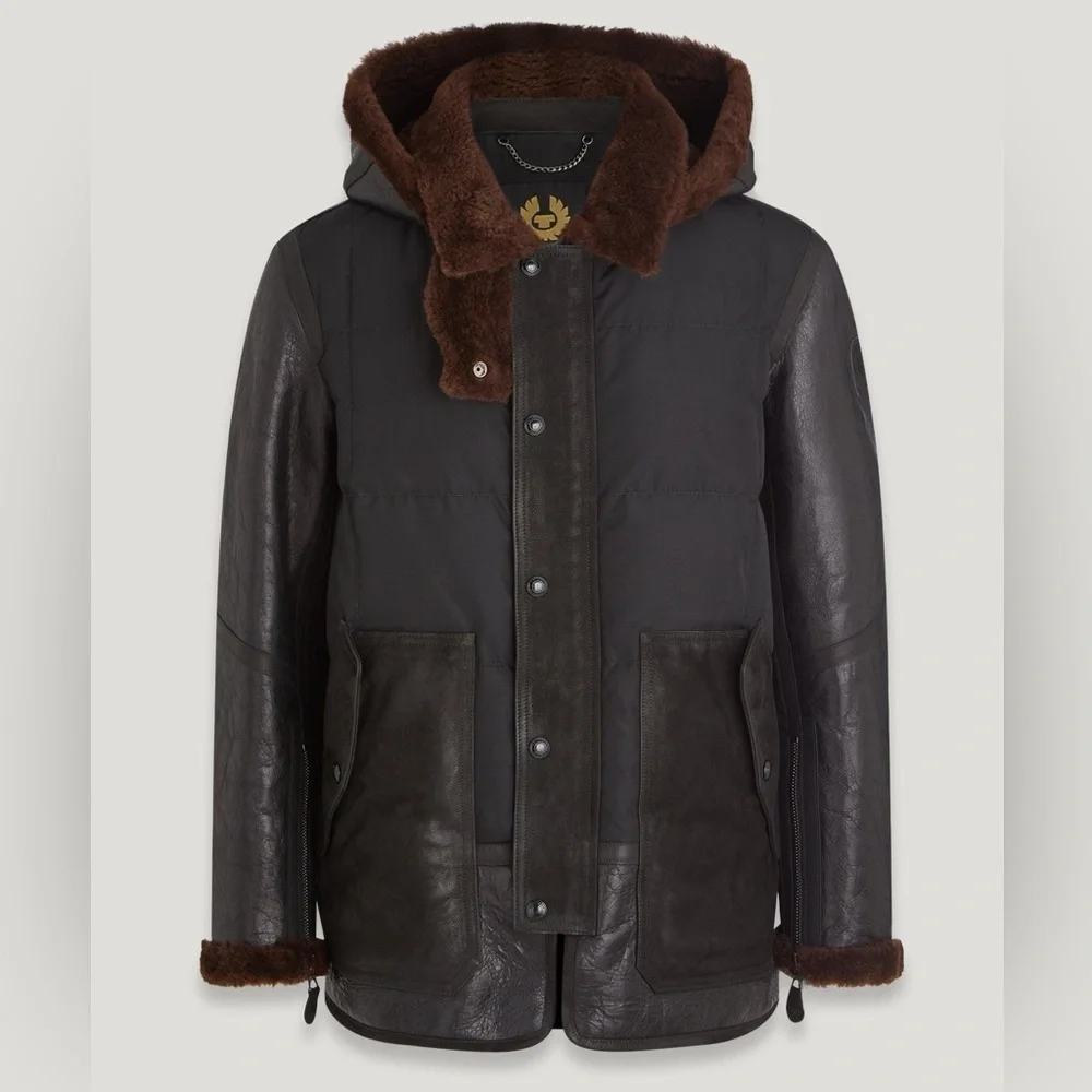 Belstaff NWT Men's Genuine Leather Goose Down Alpine Parka Black Brown Size XL